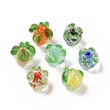 Handmade Lampwork Fruit Beads, Persimmon, Mixed Color, 15x12x12mm, Hole: 1.5~1.6mm