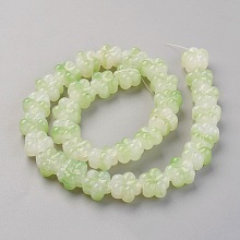 Honeyhandy Handmade Lampwork Beads Strands, Plum Blossom, Light Green, 13.5x8.5~9mm, Hole: 1.2mm, about 32pcs/strand, 16.53 inch(42cm)