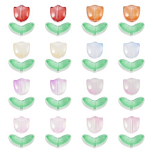 PandaHall Elite 80 Sets 8 Colors Handmade Lampwork Beads, Tulip and Leaf, Mixed Color, 9x9x5.5mm, Hole: 1mm, 10 set/color