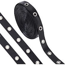 PandaHall Elite 9 Yards Eyelet Tape Black Grommet Trim 0.8” Wide Imitation Leather Grommet Tape Grommet Brass Eyelet Twill Trim for Sewing Garment Corset Shirt Dress Skirt Jacket, Black/Silver