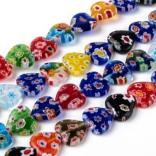 Honeyhandy Handmade Millefiori Glass Heart Bead Strands, Colorful, 12x12x3.5mm, Hole: 1mm