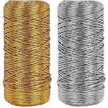 Pandahall Elite 218 Yard 1.5mm Gold and Silver Metallic Thread Cord Tinsel String Non-Stretch Sparkle Thread for Hanging Christmas Tree, Hair Braiding & Wrapping Gifts