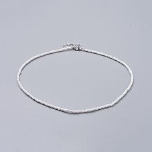 Honeyhandy Glass Seed Beaded Necklaces, with Brass Crimp Beads and 304 Stainless Steel Lobster Claw Clasps, White, 18.3 inch(46.5cm)