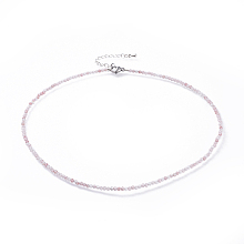 Honeyhandy Natural Strawberry Quartz Beaded Necklaces, with 304 Stainless Steel Lobster Claw Clasps and Brass Extender Chains, Faceted, 15.8 inch(40.2cm)