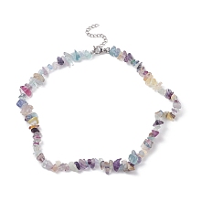 Honeyhandy Natural Fluorite Chips Beaded Necklaces, 304 Stainless Steel Jewelry for Women, 15.24''(38.7cm)