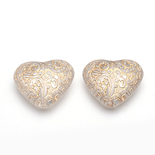 Honeyhandy Plating Acrylic Beads, Metal Enlaced, Heart, Clear, 27x30x13mm, Hole: 2.5mm, about 85pcs/500g