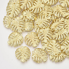 Honeyhandy Alloy Pendants, Tropical Leaf Charms, Monstera Leaf, Light Gold, 21.5x19x3mm, Hole: 1.8mm