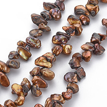 Honeyhandy Natural Keshi Pearl Beads Strands, Cultured Freshwater Pearl, Dyed, Nuggets, Saddle Brown, 5~15x5~8x2~5mm, Hole: 0.5mm, about 65~84pcs/strand, 15.35 inch(39cm)