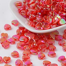 Honeyhandy Eco-Friendly Transparent Acrylic Beads, Heart, Dyed, AB Color, Red, 8x8x3mm, Hole: 1.5mm, about 2800pcs/500g