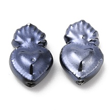 Handmade Porcelain Beads, Bright Glazed Porcelain Style, Sacred Heart, Dark Slate Blue, 15x10.5x7mm, Hole: 2mm