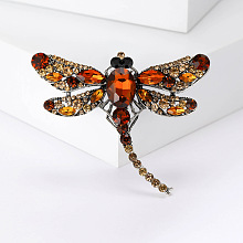 Honeyhandy Alloy Brooches, Rhinestone Pin, Jewely for Women, Dragonfly, Dark Orange, 50x62mm