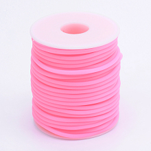 Honeyhandy Hollow Pipe PVC Tubular Synthetic Rubber Cord, Wrapped Around White Plastic Spool, Hot Pink, 2mm, Hole: 1mm, about 54.68 yards(50m)/roll