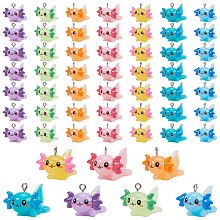 Honeyhandy 56Pcs 7 Colors Opaque Resin Pendants, Dragon Charm, with Stainless Steel Color Plated 304 Stainless Steel Loops, Mixed Color, 18.5x23x25mm, Hole: 1.8mm, 8pcs/color