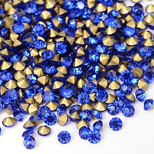 Honeyhandy Back Plated Grade A Diamond Glass Pointed Rhinestone, Sapphire, 1.9~2mm, about 1440pcs/bag