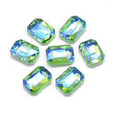 Honeyhandy Pointed Back Glass Rhinestone Cabochons, Back Plated, Faceted, AB Color Plated, Rectangle Octagon, Light Green, 14x10x4.5mm