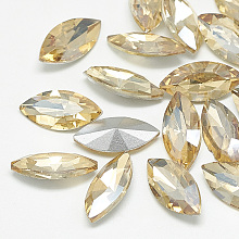 Honeyhandy Pointed Back Glass Rhinestone Cabochons, Back Plated, Faceted, Horse Eye, Light Colorado Topaz, 26.5x13x7mm