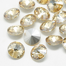 Honeyhandy Pointed Back Glass Rhinestone Cabochons, Rivoli Rhinestone, Back Plated, Faceted, Cone, Light Colorado Topaz, 8x4mm