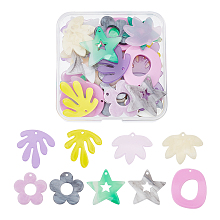 Arricraft 36 Pcs Acrylic Charms Pendants, Mixed Shape Geometric Component Pendants Colorful Leaf & Flower & Star Charms Bulk with Hole for Necklace Bracelet Earring Jewelry Making