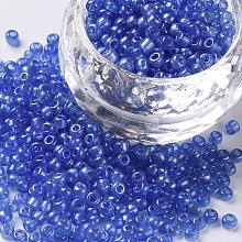 Honeyhandy Glass Seed Beads, Trans. Colours Lustered, Round, Cornflower Blue, 3mm, Hole: 1mm, about 10000pcs/pound