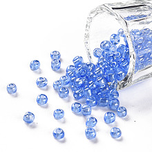 Honeyhandy Glass Seed Beads, Trans. Colours Lustered, Round, Cornflower Blue, 4mm, Hole: 1.5mm, about 4500pcs/pound