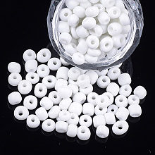 Honeyhandy Glass Seed Beads, Opaque Colours, Round, White, 5~6x3~5mm, Hole: 1.2~2mm, about 2500pcs/bag