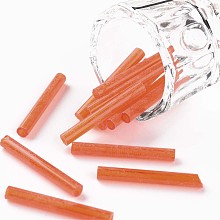 Honeyhandy Glass Bugle Beads, Round Hole, Opaque Colours, Coral, 28x3mm, Hole: 1.2mm, about 850pcs/pound