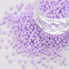 Honeyhandy 8/0 Opaque Glass Seed Beads, Round Hole, Frosted Colours, Round, Medium Orchid, 3~4x2~3mm, Hole: 0.8mm, about 15000pcs/Pound