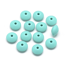 Honeyhandy Food Grade Eco-Friendly Silicone Beads, Chewing Beads For Teethers, DIY Nursing Necklaces Making, Rondelle, Cyan, 12x6~7mm, Hole: 2mm