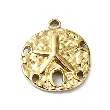 Honeyhandy Ion Plating(IP) 304 Stainless Steel Pendants, Real 18K Gold Plated, Flat Round Charm, Starfish, 17x15x3mm, Hole: 1.4mm