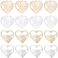 DICOSMETIC 16Pcs 4 Style Stainless Steel Ocean Wave in Heart Pendants Heart with Rainbow Pendant Heart Shape Hawaii Pendant Beach Wave Charm Ocean Lover Charm Filigree Charms for Jewelry Making