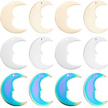 DICOSMETIC 12pcs 3 Colors 1mm Hole Crescent Moon Pendants 304 Stainless Steel Double Horn Moon Charms Lunar Face Pendants Night Sky Charms for Necklace Bracelet Jewelry Making