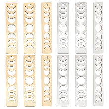 DICOSMETIC 12Pcs 2 Colors 201 Stainless Steel Pendants, Laser Cut, Moon Phase Bar Charm, Golden & Silver, 35x8x1mm, Hole: 1.8mm, 6pcs/color