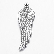 Honeyhandy 304 Stainless Steel Pendants, Wing, Stainless Steel Color, 38.5x13x3mm, Hole: 1.8mm