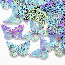 Honeyhandy Ion Plating(IP) 201 Stainless Steel Filigree Pendants, Etched Metal Embellishments, Butterfly, Rainbow Color, 18x26x0.3mm, Hole: 1.2mm