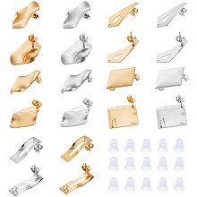 UNICRAFTALE 20pcs 5 Styles Stud Earring 304 Stainless Steel Stud Earring Findings with Loop and Silicone Ear Nuts Stud Earring with for Jewelry Making Platinum and Golden