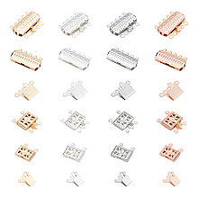 Unicraftale 32PCS 2 Style 304 Stainless Steel Box Clasps, Multi-Strand Clasps, Rectangle with Flower, Mixed Color, 16pcs/style