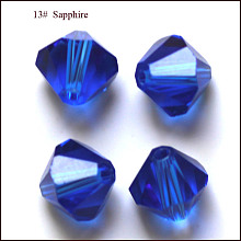 Honeyhandy Imitation Austrian Crystal Beads, Grade AAA, Faceted, Bicone, Blue, 4x4mm, Hole: 0.7~0.9mm