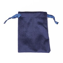 Honeyhandy Velvet Jewelry Drawstring Bags, with Satin Ribbon, Rectangle, Marine Blue, 10x8x0.3cm