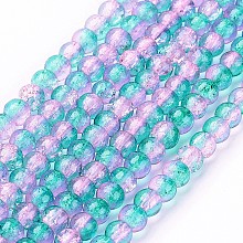 Arricraft Crackle Glass Beads Strands, Round, Dark Cyan, 4mm, Hole: 1.1~1.3mm, 31.4 inches