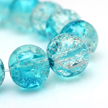 Baking Painted Crackle Glass Beads Strands, Round, Dark Turquoise, 4mm, Hole: 1.1~1.3mm; about 200pcs/strand, 31.4 inches