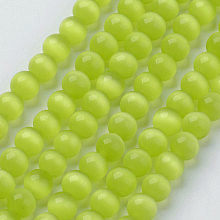 Honeyhandy Cat Eye Beads, Round, Yellow Green, 6mm, Hole: 1mm, about 66pcs/strand, 15.5 inch