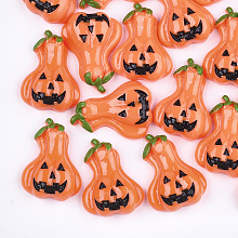 Resin Cabochons, Halloween Pumpkin Jack-O'-Lantern, Coral, 29x21.5x9mm