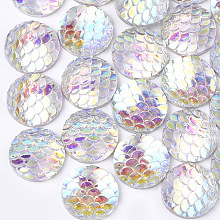 Honeyhandy Resin Cabochons, AB-Color, Flat Round with Mermaid Fish Scale, Clear AB, 12x3mm