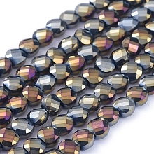 Arricraft Electroplate Glass Beads Strands, Faceted, Flat Round, Full Rainbow Plated, Black, 6x4mm, Hole: 1.2mm; about 100pcs/Strand, 23.23 inches(59cm)