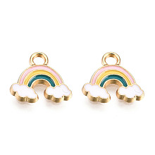 Honeyhandy Light Gold Plated Alloy Charms, with Enamel, Rainbow, Colorful, 11x12x1.5mm, Hole: 2mm