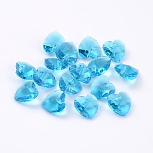 Honeyhandy Romantic Valentines Ideas Glass Charms, Faceted Heart Charm, Deep Sky Blue, 10x10x5mm, Hole: 1mm