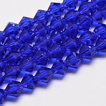 Honeyhandy Imitate Austrian Crystal Bicone Glass Beads Strands, Grade AA, Faceted, Medium Blue, 6x6mm, Hole: 1mm, about 50pcs/strand, 10.5 inch