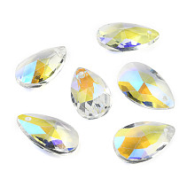 Honeyhandy Faceted Glass Pendants, teardrop, White, 22x13x8.5mm, Hole: 1mm