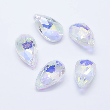 Honeyhandy Faceted Glass Pendants, teardrop, White, 15x9.5x5.5mm, Hole: 1mm