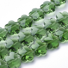 ARRICRAFT Transparent Glass Beads, Faceted, Plum Blossom, Green, 13x13.5x8.5mm, Hole: 1mm